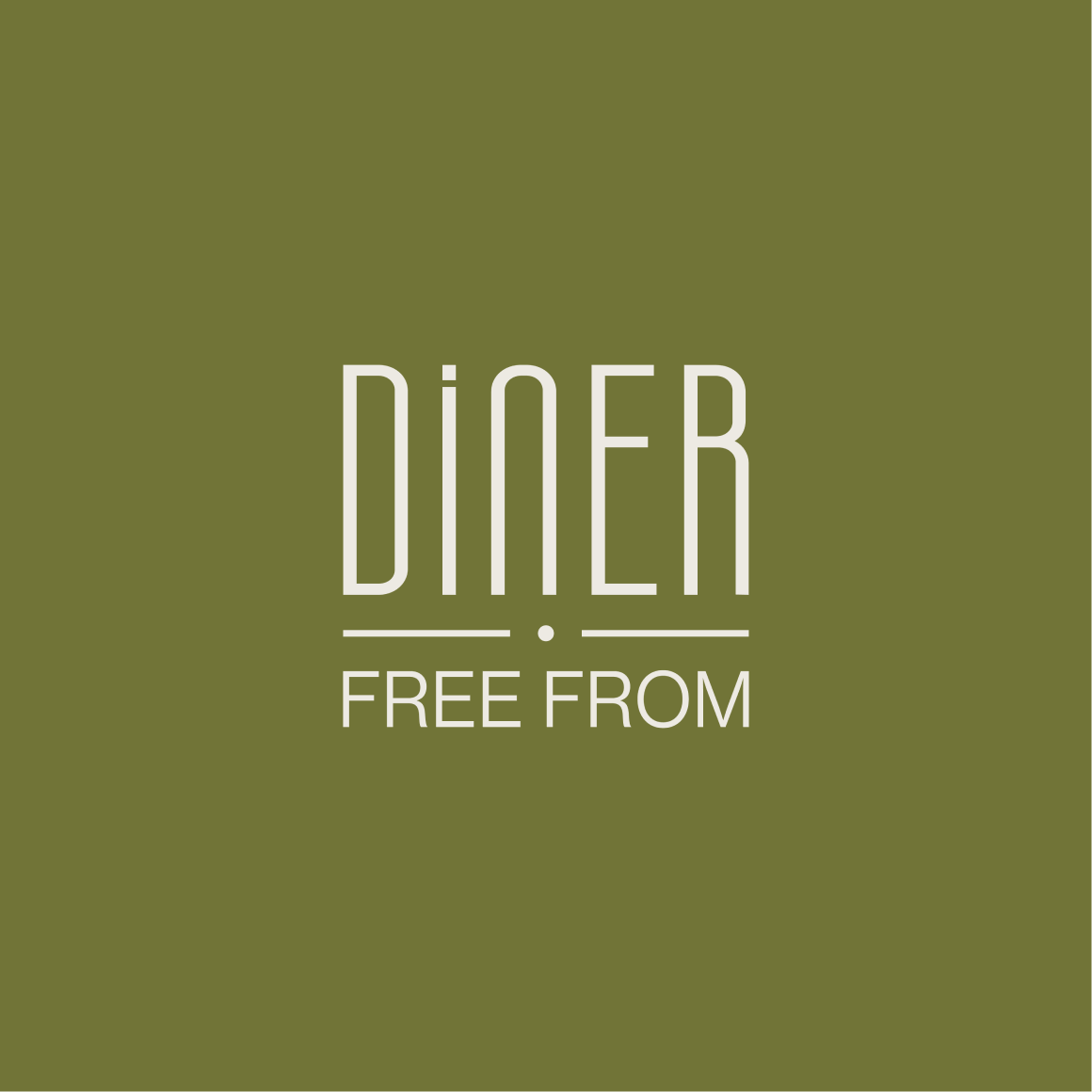 The Diner Free From logo in cream lettering on an olive green background